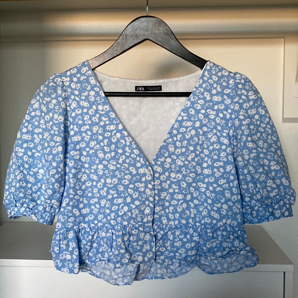 Zara cropped blue peplum top